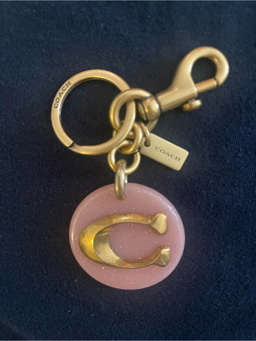 Coach Pink Glitter Gold C Charm Keychain